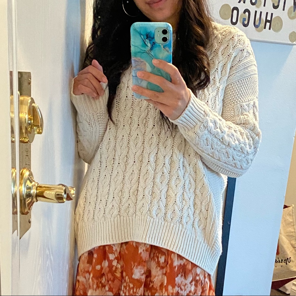 hi low cable knit sweater